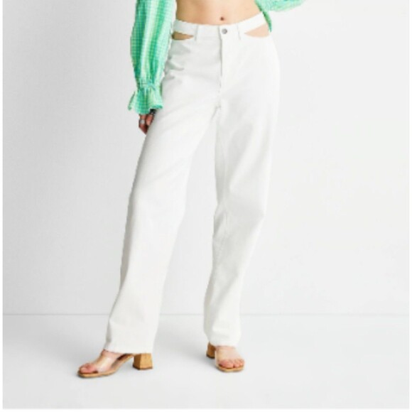 Future Collective with Alanis Noelle Cut Out Waist Straight Leg Jeans White 4 - Picture 1 of 9
